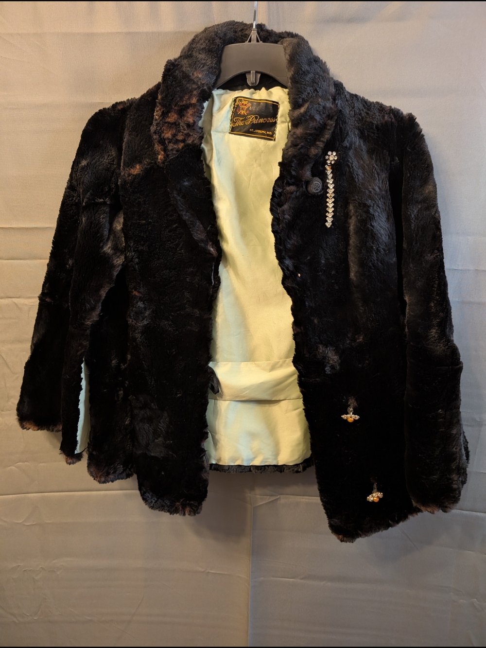 Vintage 50s 60s Rabbit Fur Jacket Black Brown The Princess Mid Century M